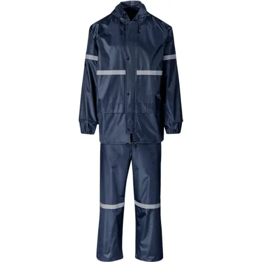 Outdoor Hi-Viz Reflective Polyester PVC Rainsuit Navy